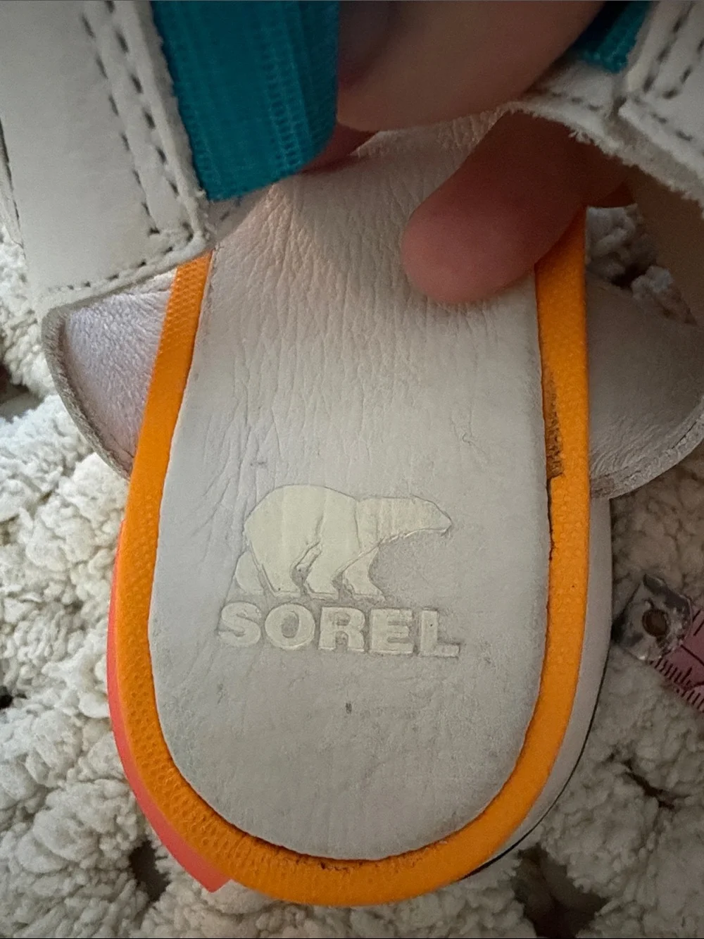 Sorel White Sandal with Orange and Teal Accents